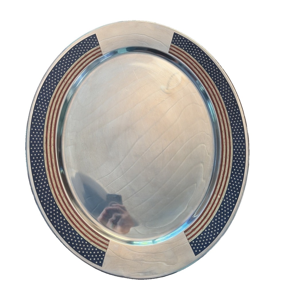 Vintage Colonial Warren Kimble‎ Silverplate Oval Patriotic Serving Platter Tray